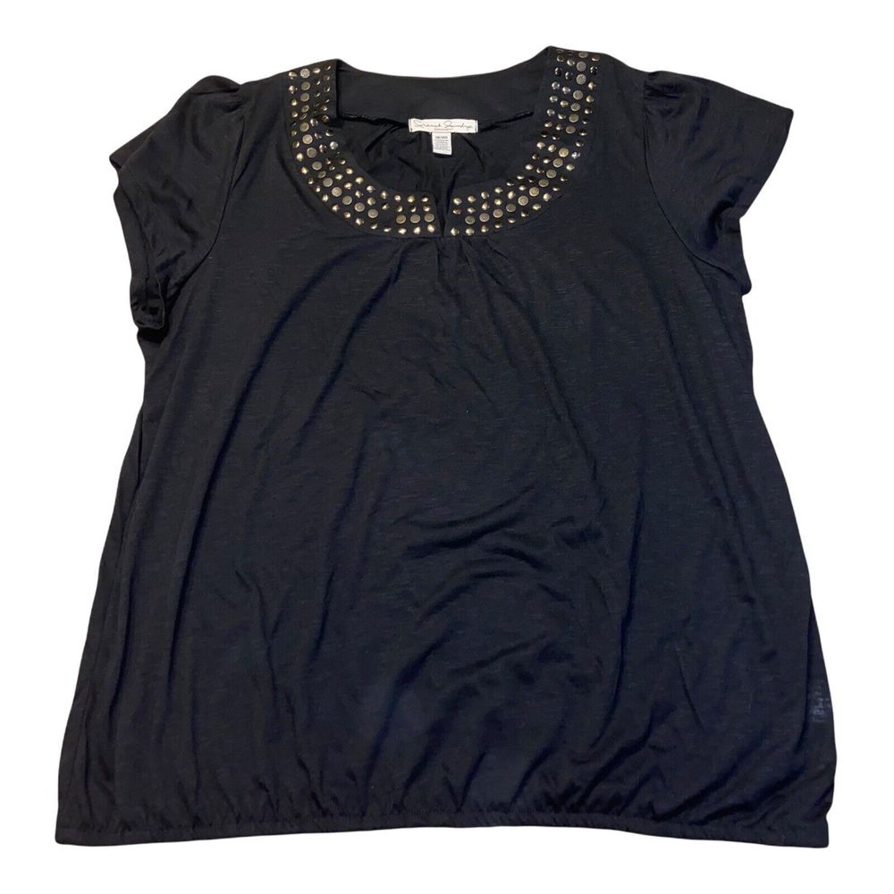French Laundry Blouse 18/20 Studded Black Short Sleeve Elastic Hem